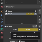 Ici j'ai mis une keyframe sur la shape key 'Key 1'