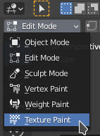 Menu pour passer en Texture Paint