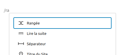 Le menu propose Rangée quand on tape /ra